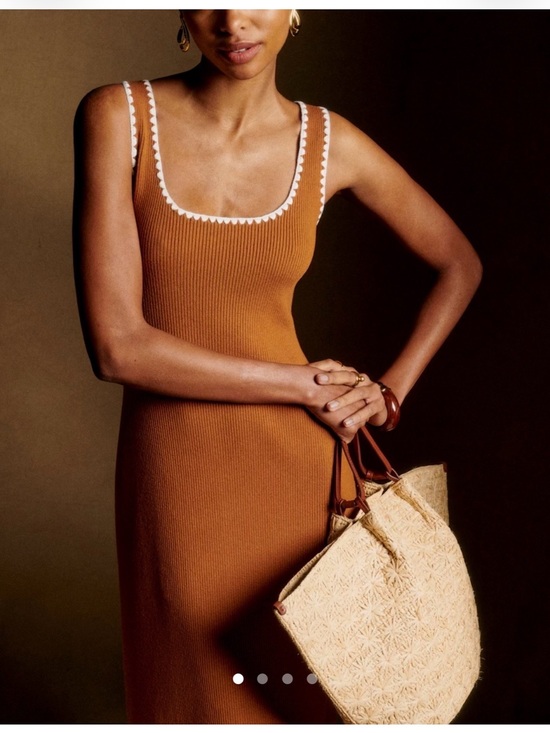 Sezane Dresses & Skirts - Sezane Sleeveless Ribbed Knit Dress with Contrast Trim - Rust